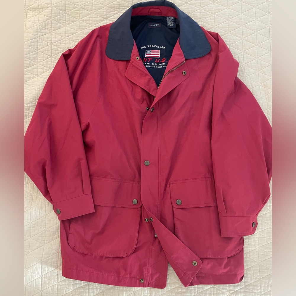 GANT THE TRAVELLER Vintage Cotton Blend Microfiber Car Coat in Red Size M